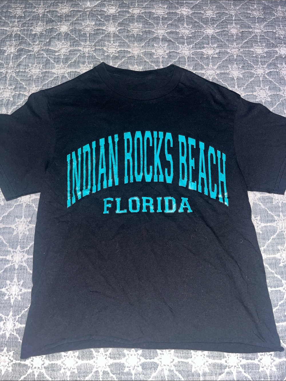 Gildan Black Tee with Teal Indian Rocks Beach Florida Graphic